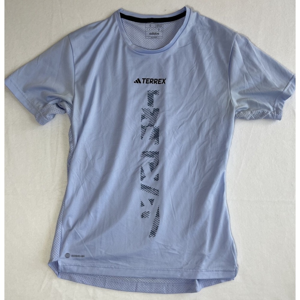 ADIDAS AEROREADY Women's Blue Stretch Short Sleeve Athletic T-Shirt Size Small